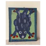 Authentic and original signed Mose T Folk featuring a Blue Frog - with signature soda can tab hanger - 7-1/2 x 9