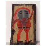 Authentic and original signed Mose T Folk featuring a Waving Santa - with signature soda can tab hanger - 10-1/8 x 17