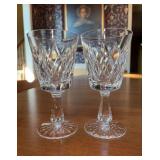 Set of (2) Waterford Crystal Water Goblets with Diamond Cut Design - 6-3/4” tall - small chip around rim of one