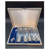 Set of (6) NEW stainless baby spoons with pearl-like beads on the finial - in keepsake box