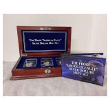 Uncirculated The Proof “American Eagle” Silver Dollar Mint Set in original box - each is 1oz. Fine Silver - 1989 San Francisco Mint, 1996 Philadelphia Mint, 2008 West Point Mint