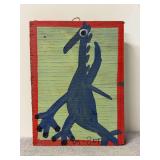 Authentic and original signed Mose T Folk featuring a Blue Tico Bird - with signature soda can tab hanger - 7 x 9-1/2