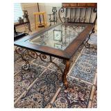 WOW - Thomasville Rectangular Coffee Table with faux leather top design, beveled glass top and cast base - 51-3/4 x 32 x 19 tall
