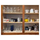 Contents of kitchen cabinet - Crystal juice glasses, coffee mugs, beer/liquor glasses and much more