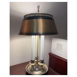 Reproduction 3-Stick French Bouillotte Table Lamp With Bronze Toned Tole Shade - 20-1/4” tall - working condition