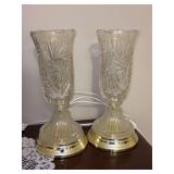Beautiful pair of matching of crystal boudoir/accent lamps - they are joined by one cord and one switch - in working condition
