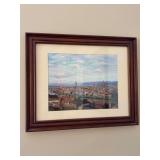 Framed and matted panoramic view of Florence, Italy, featuring the Arno River, the dome of the Florence Cathedral (Duomo), and the tower of the Palazzo Vecchio - 21-1/4 x 17-1/4