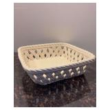 Ivory ceramic Dash of That basketweave bread basket - 10” square x 2-3/4” tall -