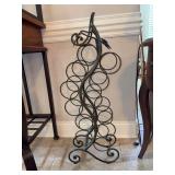 Wrought iron upright wine bottle rack in grapevine design - 35” tall - holds 12 bottle