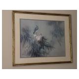 Signed Chinese-American Artist David Lee “Spring Song," print from 1978 - framed in a gold tone faux bamboo frame - 36-3/4 x 30-3/4