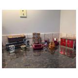 Grouping of office supplies and decor - (2) glass paperweights are monogrammed