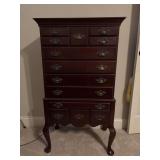 Bombay Company Queen Anne style mahogany jewelry chest with felt lined drawers - 26 x 16 x 46 tall
