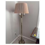 Vintage Stiffel Solid Brass 4-Light Mogul Torchiere Candelabra Floor Lamp with pleated shade - 60” tall - turns on with a push-pole switch