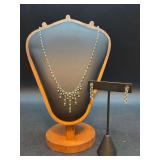 Stunning Monet jeweled dainty necklace with matching pair of post-back earrings - beautiful clear & navy rhinestones - perfect for a winter formal