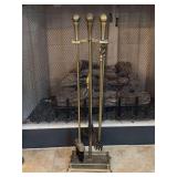 Set of brass fireplace utensils