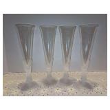 Set of (4) Lead Crystal Sasaki Champagne Flutes with Frosted Dove Base - 9-1/4” tall