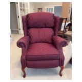 Burgundy patterned wingback push-back recliner - 33-1/4 x 19-1/2 x 18 tall to seat (42 tall overall)