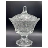 Brilliant JG Durand France Cristal Fan & Hobstar Lidded Pedestal Candy Bowl - 7-1/2” tall