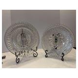 (2) beautifully designed clear glass cake plates