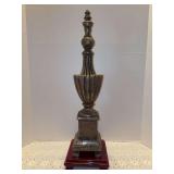 XL Finial Sculpture resting on mahogany finish stand - 23-1/2” tall including stand