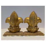 Pair of CBK Ltd. Fleur De Lis Polyresin Bookends in Gold Leaf Design - 5-5/8w x 6-3/4 tall