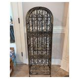 Exquisite wrought iron gold wash floor wine rack with an arched top and locking door - 16 x 14 x 48-1/2 tall - holds 45 bottles