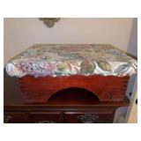 Vintage wooden stool with dovetailed assembly and upholstered seat - 16-1/2 x 11-1/2 x 6-1/2 tall