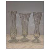Grouping of (3) very nice lead crystal bud vases - far left is by Gorham