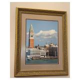 Gold-gilt wood framed Waterfront of San Marco in Venice, Italy, featuring St. Mark