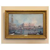 Gold-gilt wood framed “Veduta del Palazzo Ducale” print by Giovanni Canaletto 1697-1868 (32-1/2 x 22)