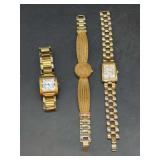 Grouping of (3) very nice and very elegant ladies watches - left is a knock-off Cartier, center is Anne Klein and right is Times