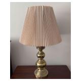 Vintage solid brass Stiffel lamp with pleated shade and 3-way switch - 26-3/4” tall - in working condition