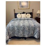 Chippendale-style cherry full size bed with very nice bedding set and mattresses