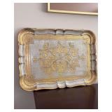 Vintage Italian Florentine carved wood serving and decorative tray - 14-1/2 x 10-1/2