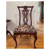 Chippendale-style carved mahogany dining chair with a floral tapestry upholstered seat - 21-1/2 x 18 x 20 tall to seat (42-1/4 tall overall)