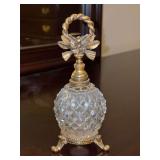 Vintage Matson Gold-Tone & Brass Crystal Perfume Bottle w/ Glass Dauber (duaber is damaged)