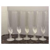 Set of (5) Lead Crystal Sasaki Champagne Flutes with Frosted Dove Base - 9-1/4” tall