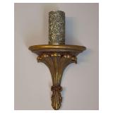 Pair of gold wash wall shelves with decorative pillar candles - 11-1/4w x 13” tall - see all pics