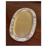 Oval brass tray with abalone edging - 6 x 9-1/2