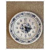Vintage Linden Blue and White Porcelain Floral Plate Quartz Wall Clock, 10-1/4”