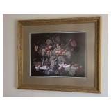 Gold gilt framed and signed reproduction of a still-life painting by German-American artist Severin Roesen - 38-1/2 x 32-1/2