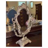 Ornate brass countertop stand mirror - 8”w x 12-1/2 tall