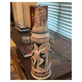Vintage XL Beer Stein: Viking Lid, Dragon Handle, Decorative Barware - one tiny chip around rim of stein - 19-1/2” tall