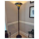 Extraordinary Bronze Base Tiffany-Style Floor Lamp - shade is resin panels - 71-1/4” tall