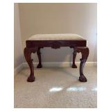 English Chippendale-style mahogany low bench with an upholstered seat and ball-and-claw feet - 25-1/4 x 20-1/2 x 20 tall