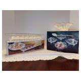 Fifth Avenue crystal cracker dish and set of (4) Mikasa crystal Seascape Individual Bowls - all in original boxes