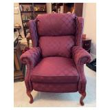Burgundy patterned wingback push-back recliner - 33-1/4 x 19-1/2 x 18 tall to seat (42 tall overall)