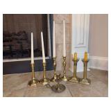 Grouping of brass candlesticks