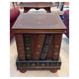Very Unique Vintage Regency-Style Faux Leather Book Stack Side Table (Around The World) - 20” square x 25” tall