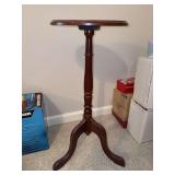 Round cherry finish pedestal side table or plant stand - 11-3/4”D x 28” tall
